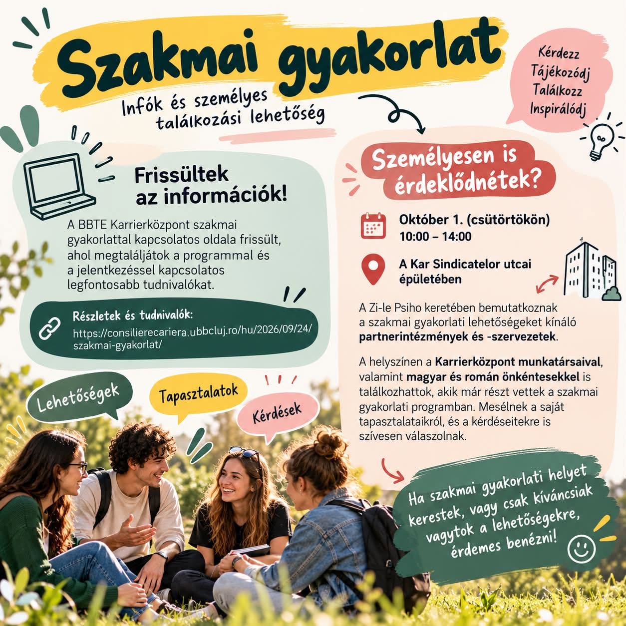 Szakmai gyakorlat plakát: információk és személyes találkozási lehetőség